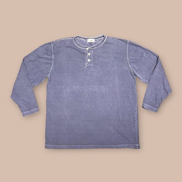 Vintage J Crew T-Shirt Men's Medium Blue Henley Oarsman Logo Long Sleeve Washed - Picture 1 of 3